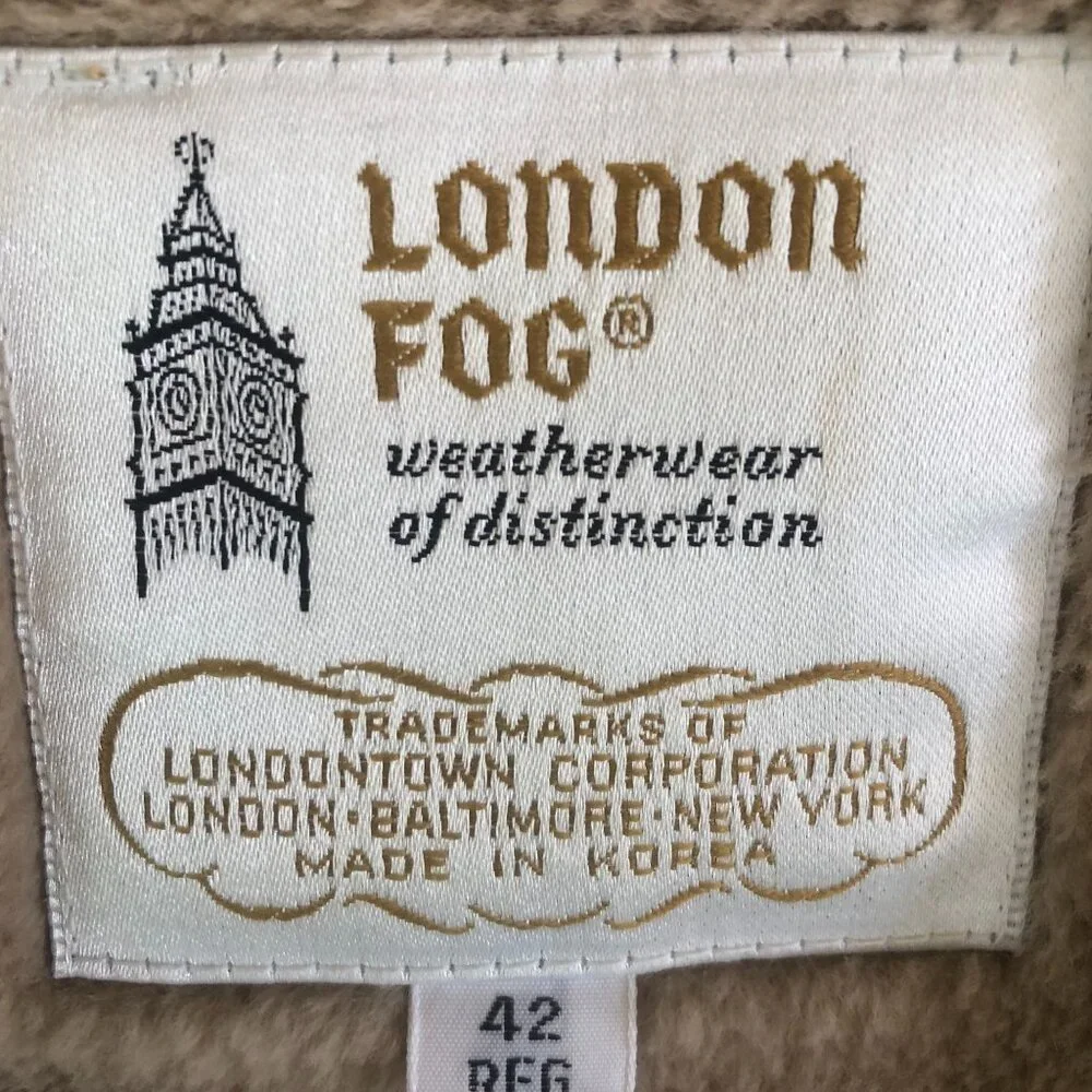 London Fog Beige Car Coat Men’s Medium Vintage Rain Jacket Plaid Lining
